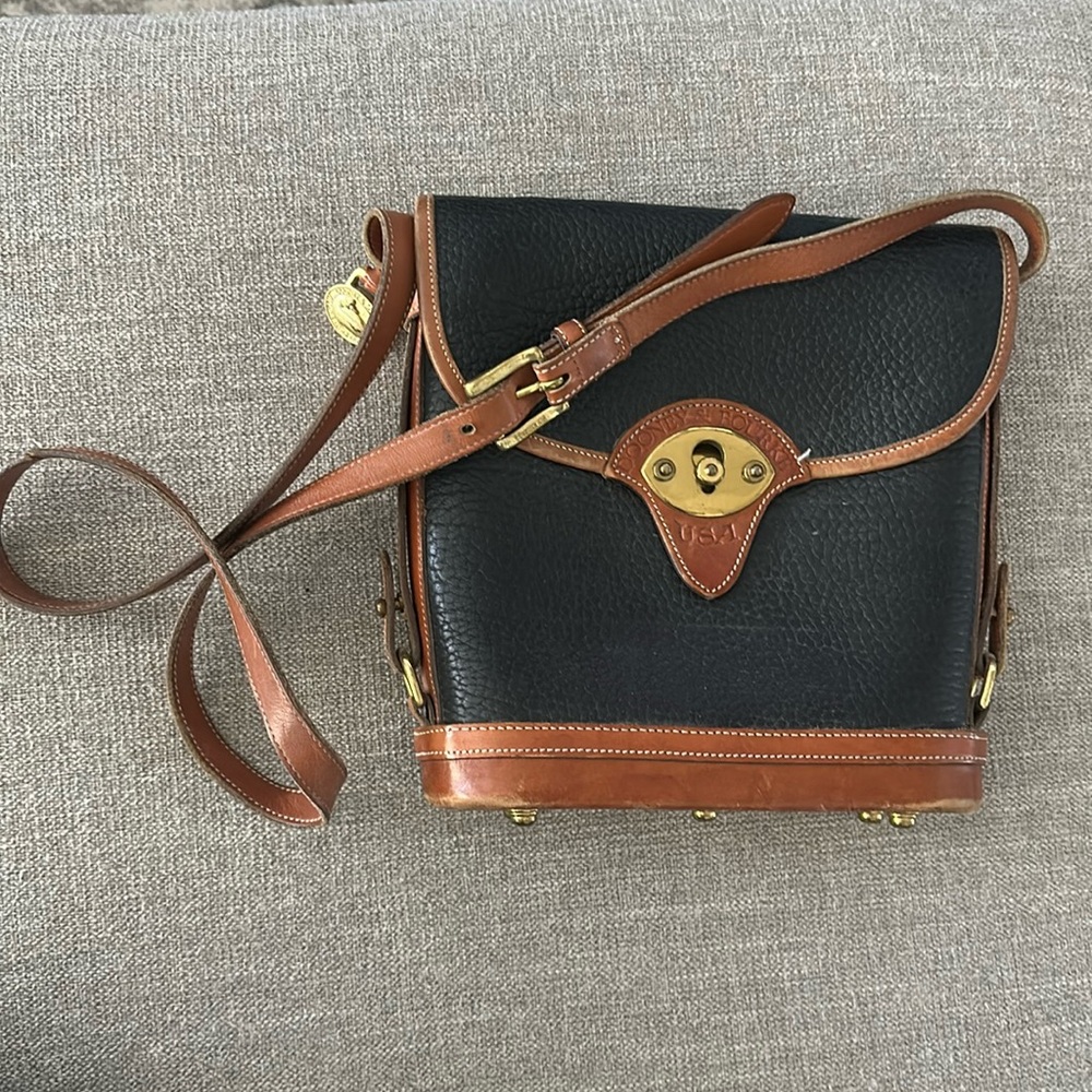 Vintage Dooney & Bourke Black All-Weather Leather Equestrian Shoulder Bag